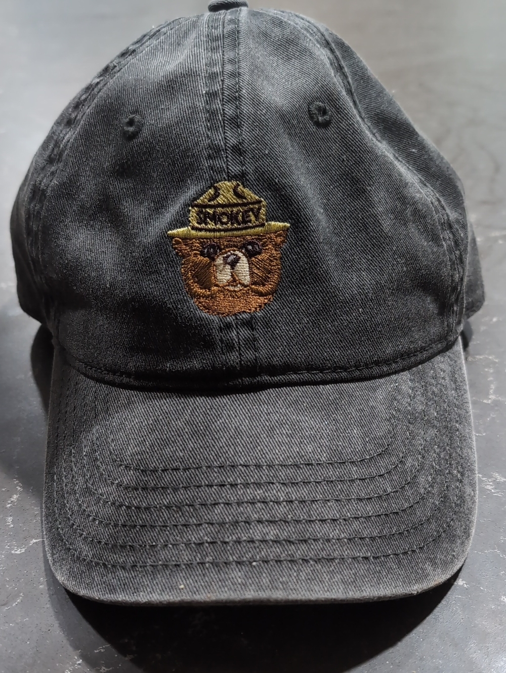 Smokey Bear Embroidered Black Cotton Cap